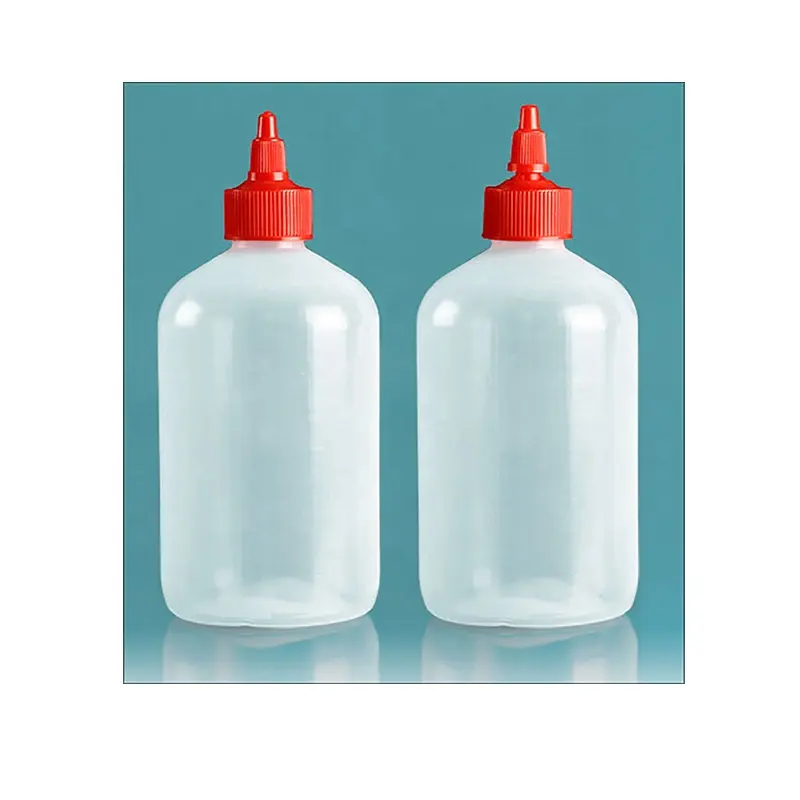 16oz Plastic Bottles Natural LDPE Boston Rounds with 28-410 Red Twist Top Caps 500 ml ldpe sprayer bottle