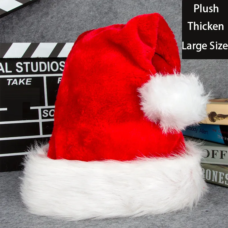 고품질 부드러운 봉제 확대 두꺼운 산타 클로스 모자 크리스마스 장식 플러시 크리스마스 모자 성인용 어린이