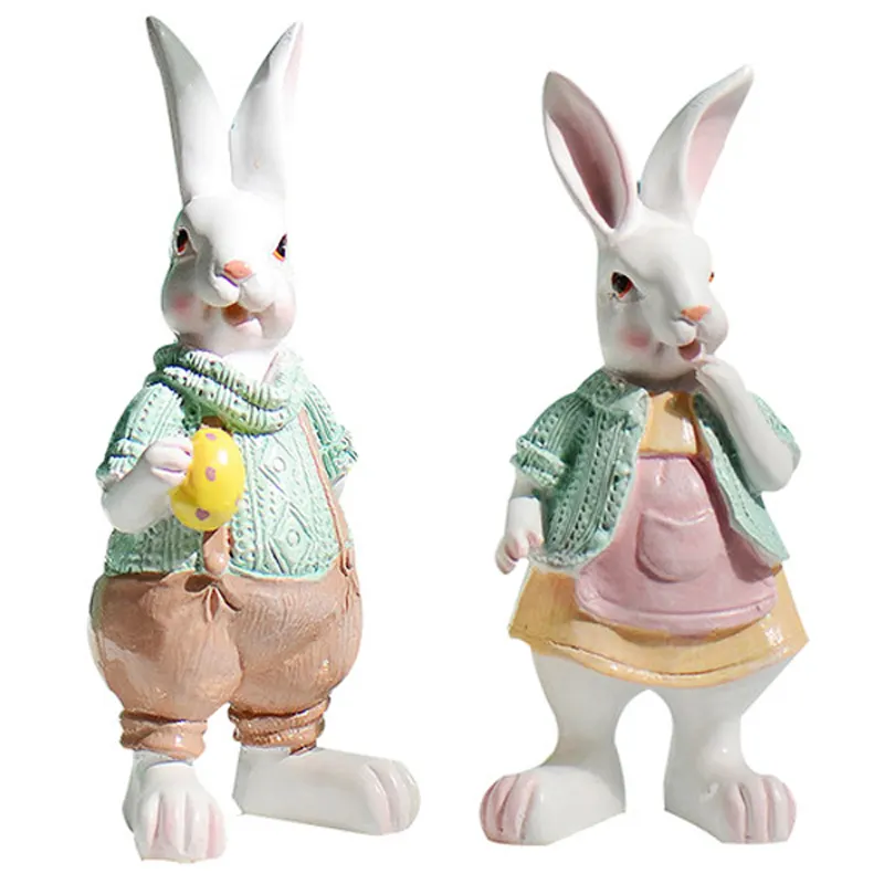 Figurine de lapin en résine personnalisée OEM, fournitures de décoration pour cadeaux d'invités de mariage, ornements de décoration de lapin de pâques