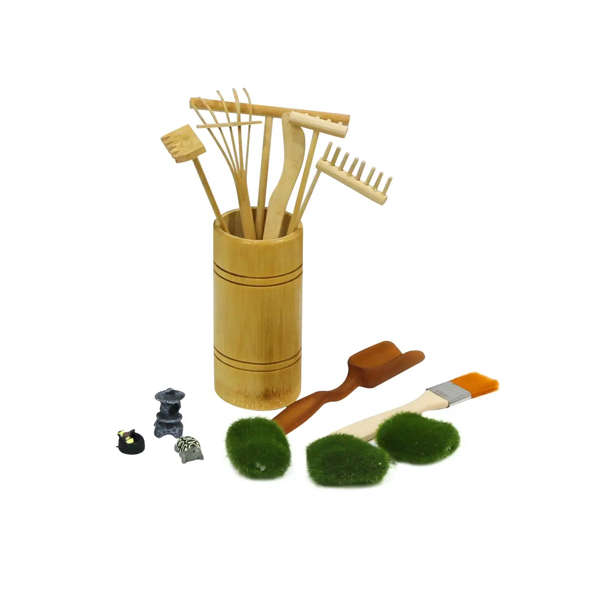 Minirastrillo Zen para jardín, accesorios de mesa, meditación, roca, arena, jardín, juegos con rastrillos de musgo, cuchara, soporte para Figurines