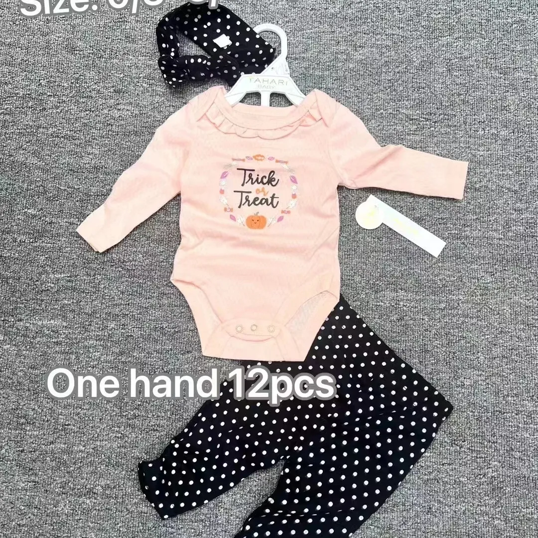冬の赤ちゃんの女の子の服セットをカスタマイズ3ピースコーラルフリース刺繍長袖ベルベット生地ベビー服セット