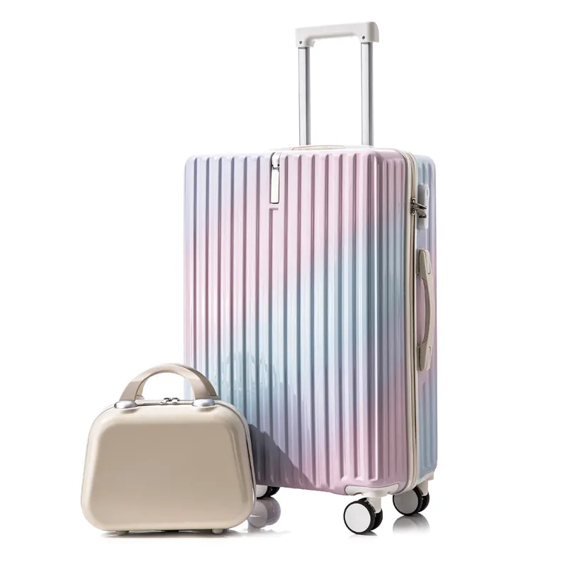 Bán buôn thiết kế Gradient màu ABS + PC Xe đẩy PC Du Lịch Túi Bộ Du Lịch vali hành lý với cup chủ thực hiện trên túi