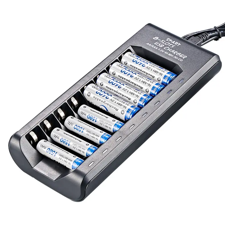 1.2V NIMH Rechargeable charging Smart 8-slot usb charger Smart USB Battery Charger 8 Slots AA 3A