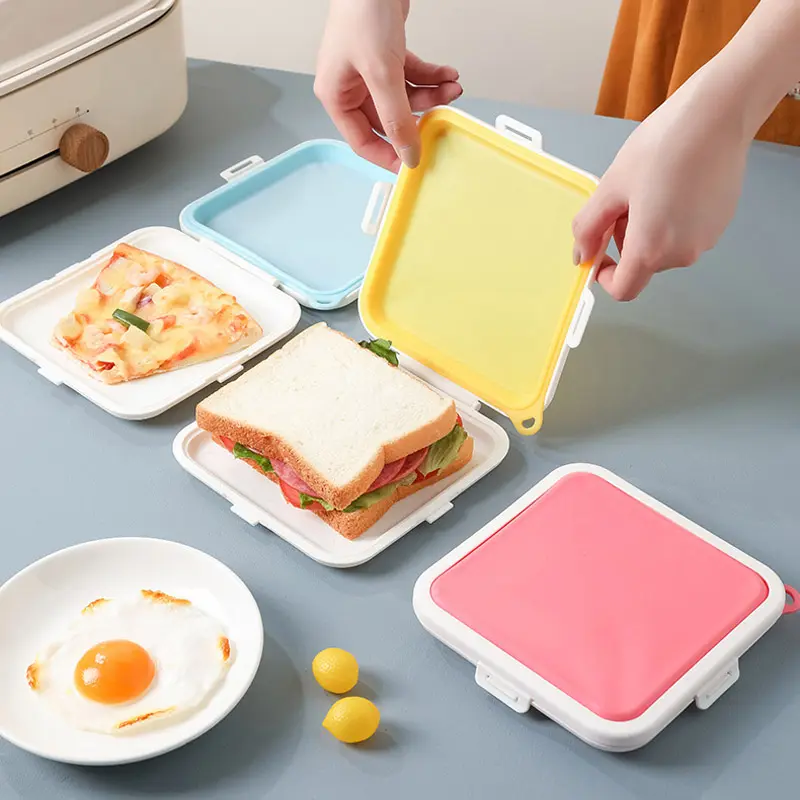 Taşınabilir silikon öğle sandviç kutusu katlanabilir gıda saklama kabı kullanımlık mikrodalga güvenli tost sandviç kutuları