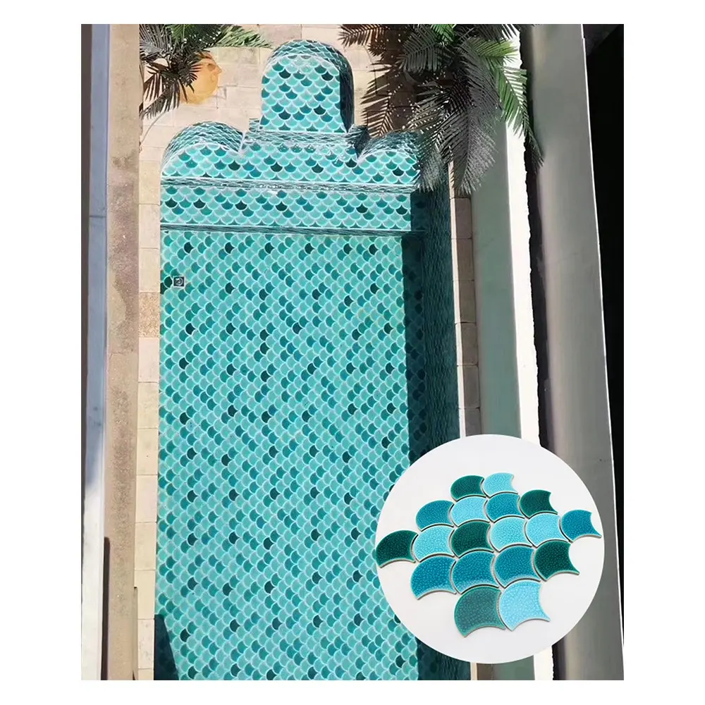 Tessere di mosaico di porcellana della piscina a forma di ventaglio blu verde misto ceramico di vendita calda