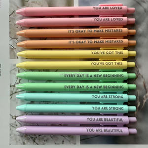 12PCS pastel motivational inspirational khuyến khích <span class=keywords><strong>Pen</strong></span> Set có thể thu vào hạnh phúc tích cực bút mực đen cao su hoàn thành bút bi - Product Image 6