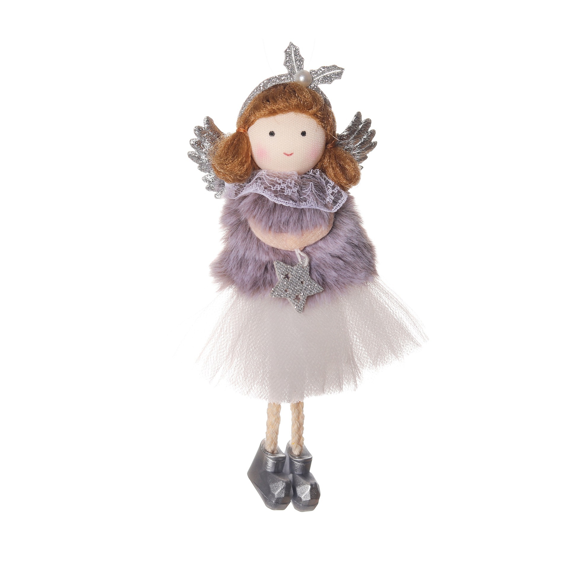 Bandeau pendentif ange en peluche gris