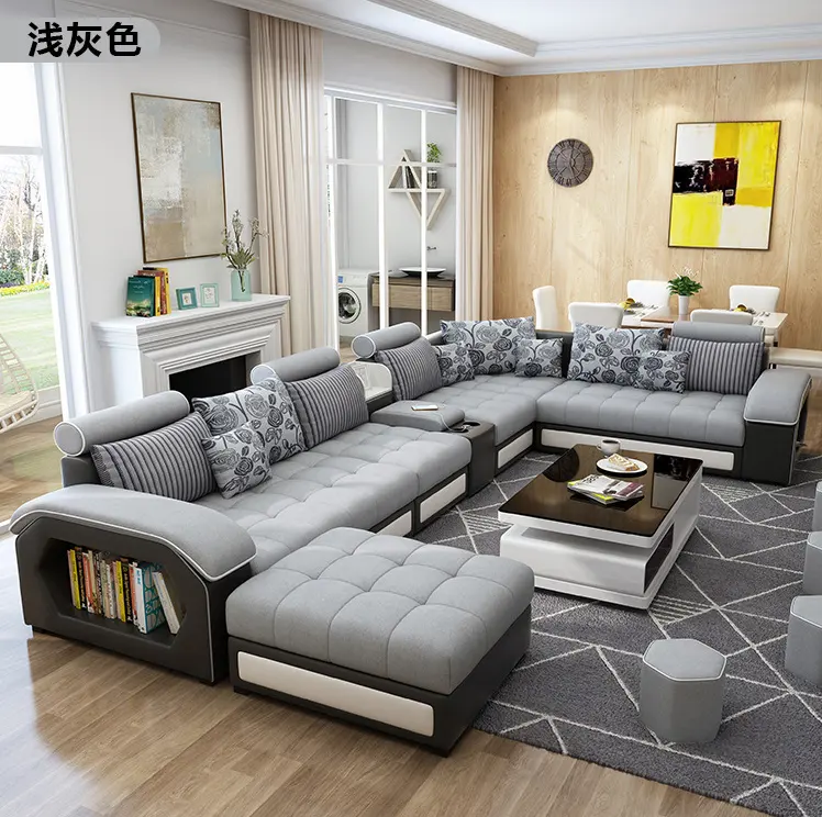 Personalizzazione economica semplice pelle grigia moderno nuovo design classico divano set mobili soggiorno