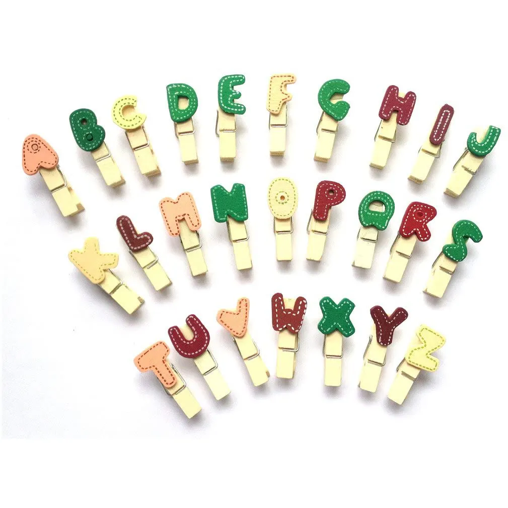 26 Pieces Wooden Mini Clothespins Letters