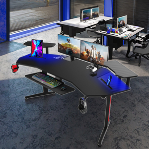 Escritorio de Juegos de ordenador con forma de ala grande para PC con soporte de monitor ajustable y bandeja para teclado, mesa de juegos RGB negra grande - Product Image 3
