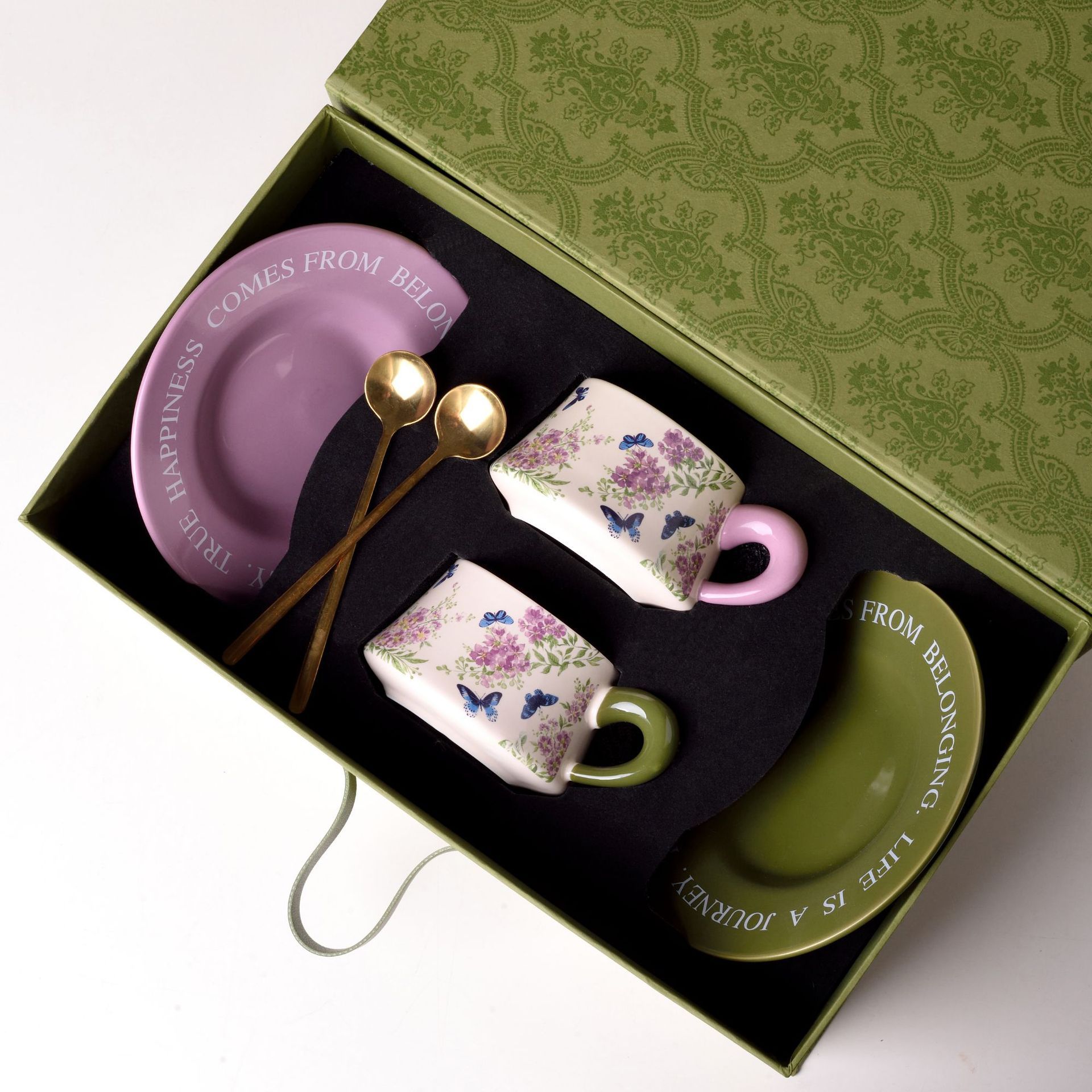 Coffret cadeau paire de tasses en myrte crêpe violet vert