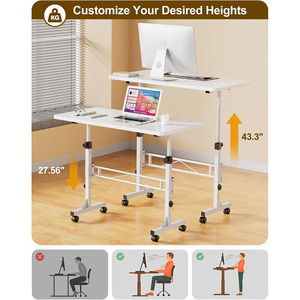 Small Adjustable Height Standing <strong>Computer</strong> Desk Portable <strong>Rolling</strong> Desk with Wheels Sit Stand <strong>Table</strong> for Mobile Devices - Product Image 3