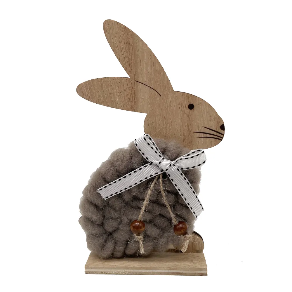 Decorações orientais De Madeira Em Pé De Malha De Tecido Grey Bunny Table Top Decoração Para Casa Mesa Centerpiece Coelho Artesanato