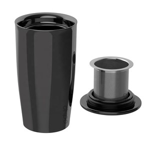 ถ้วยชาผนังสองชั้นเซรามิก DHPO 16Oz พร้อมที่กรองสำหรับเป็นของขวัญสีดำ - Product Image 5