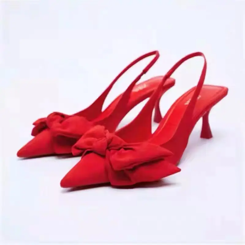 Scarpe di marca firmate eleganti décolleté con fiocco rosso da donna sandali da ufficio con tacco alto da donna con punta a punta