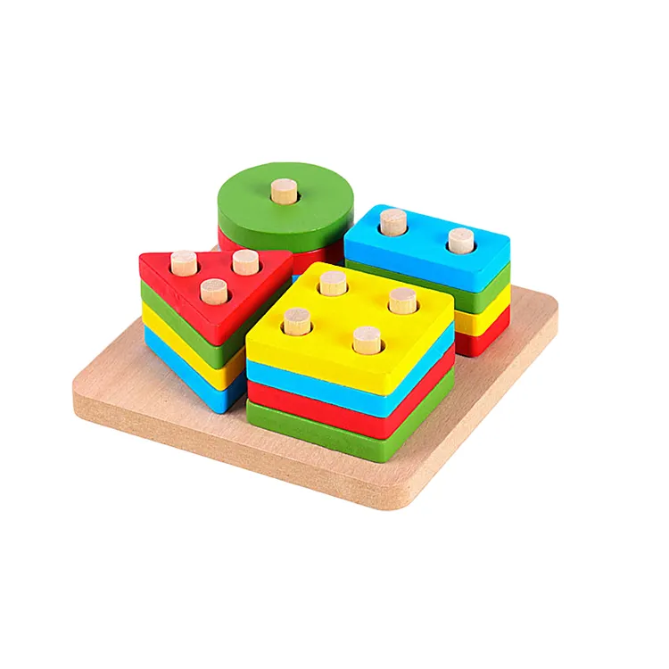 गर्म बिक्री लकड़ी के निर्माण ब्लॉक खिलौने बच्चों के लिए ज्यामितीय आकार सॉर्टर संज्ञानात्मक और मिलान के लिए ब्लॉक खुफिया खिलौने
