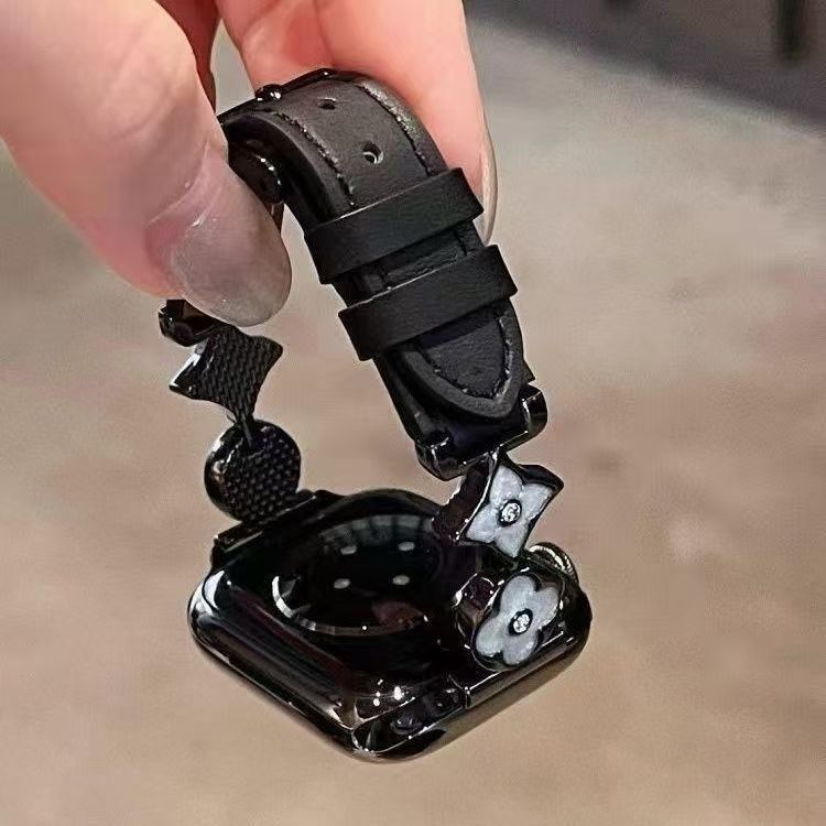 Bracelet de montre - Noir trèfle à quatre feuilles