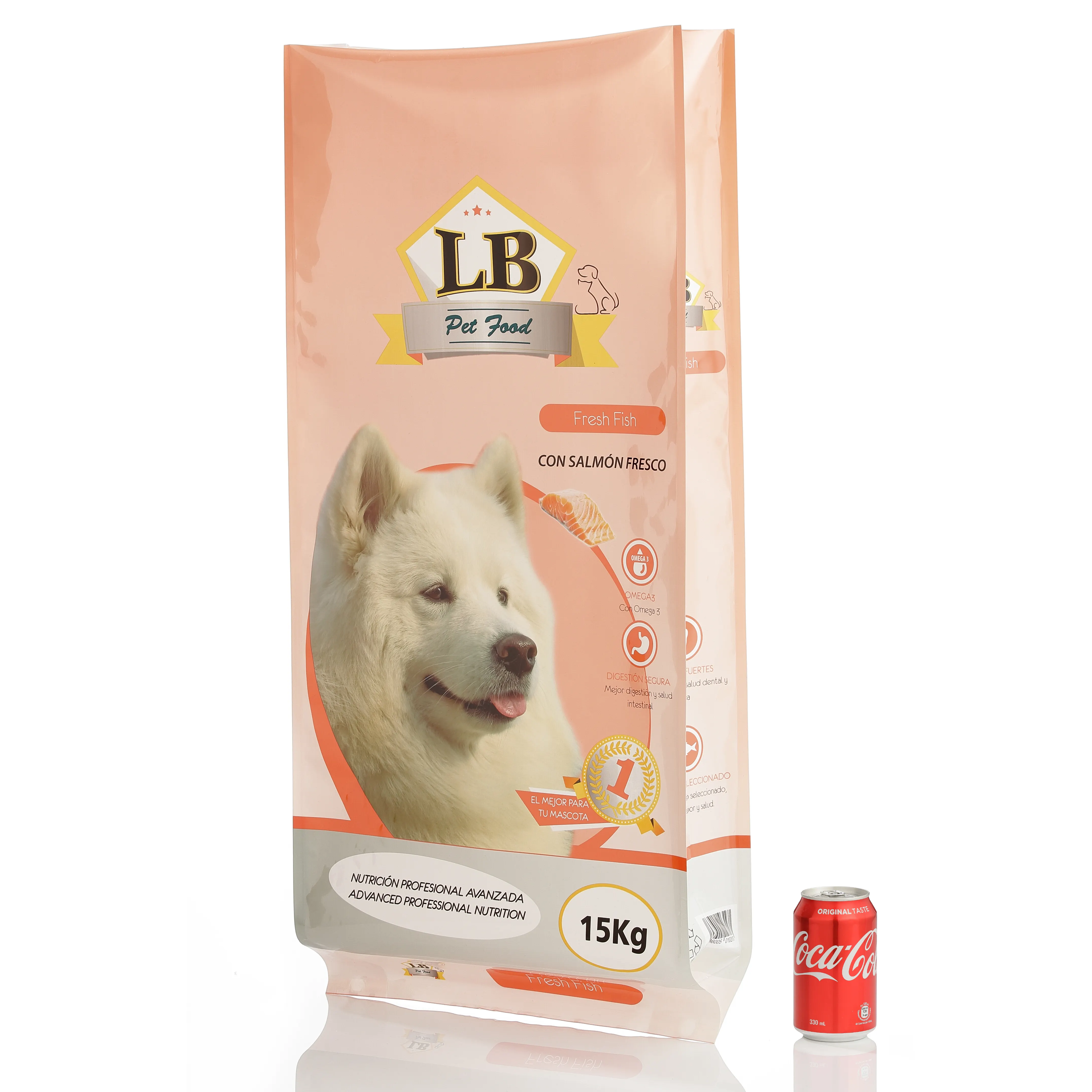 Emballage alimentaire refermable à fond plat thermoscellé 15kg sac à gousset latéral sac d'emballage d'aliments pour animaux de compagnie pour chiens avec fermeture à glissière