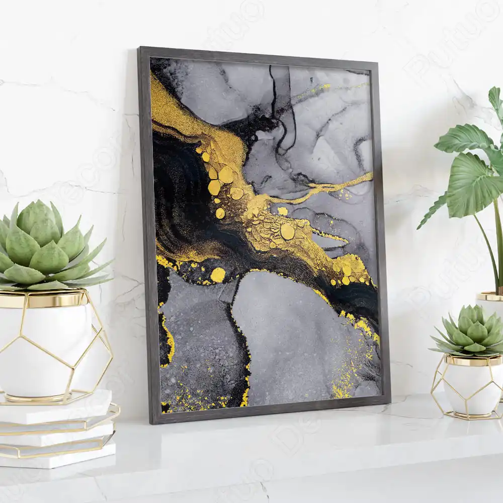 Putuo Decor Black Gold Mármore Textura Wall Art Pintura Abstrato Moderno Canvas Poster Home Living Room Decor