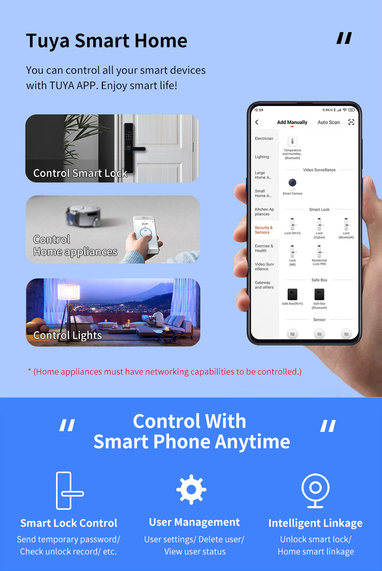 Economic Keyless Handle Fingerprint Door Lock with Wifi Tuya APP