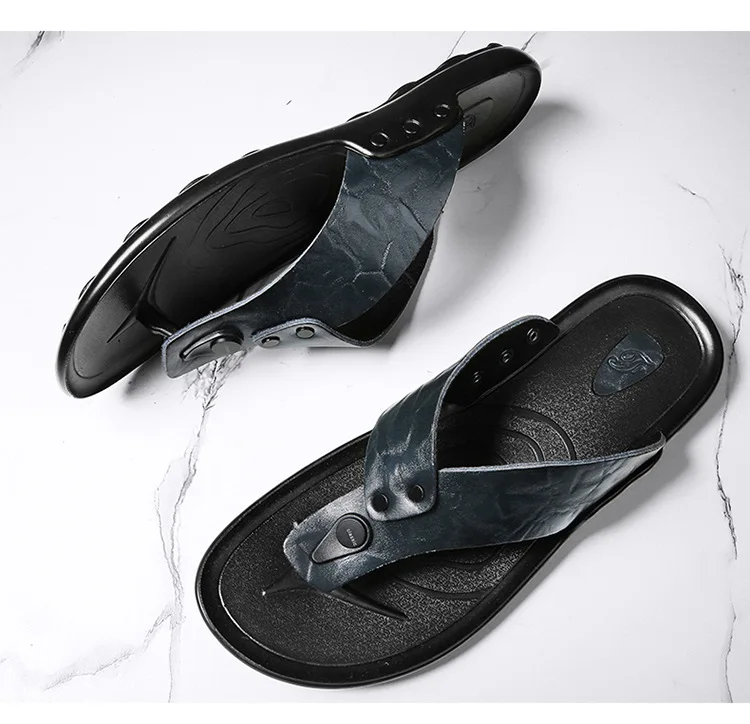 Cheap Men Leather Shoes Summer Beach Flat Flipflops Outdoor Non-slip Sandal Shoes