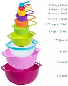 Renkli iç içe karıştırma kasesi seti 10 parça içerir kase kevgir süzgeç elek ölçme bardak kaşık ev mutfak kullanımı için - Product Image 3