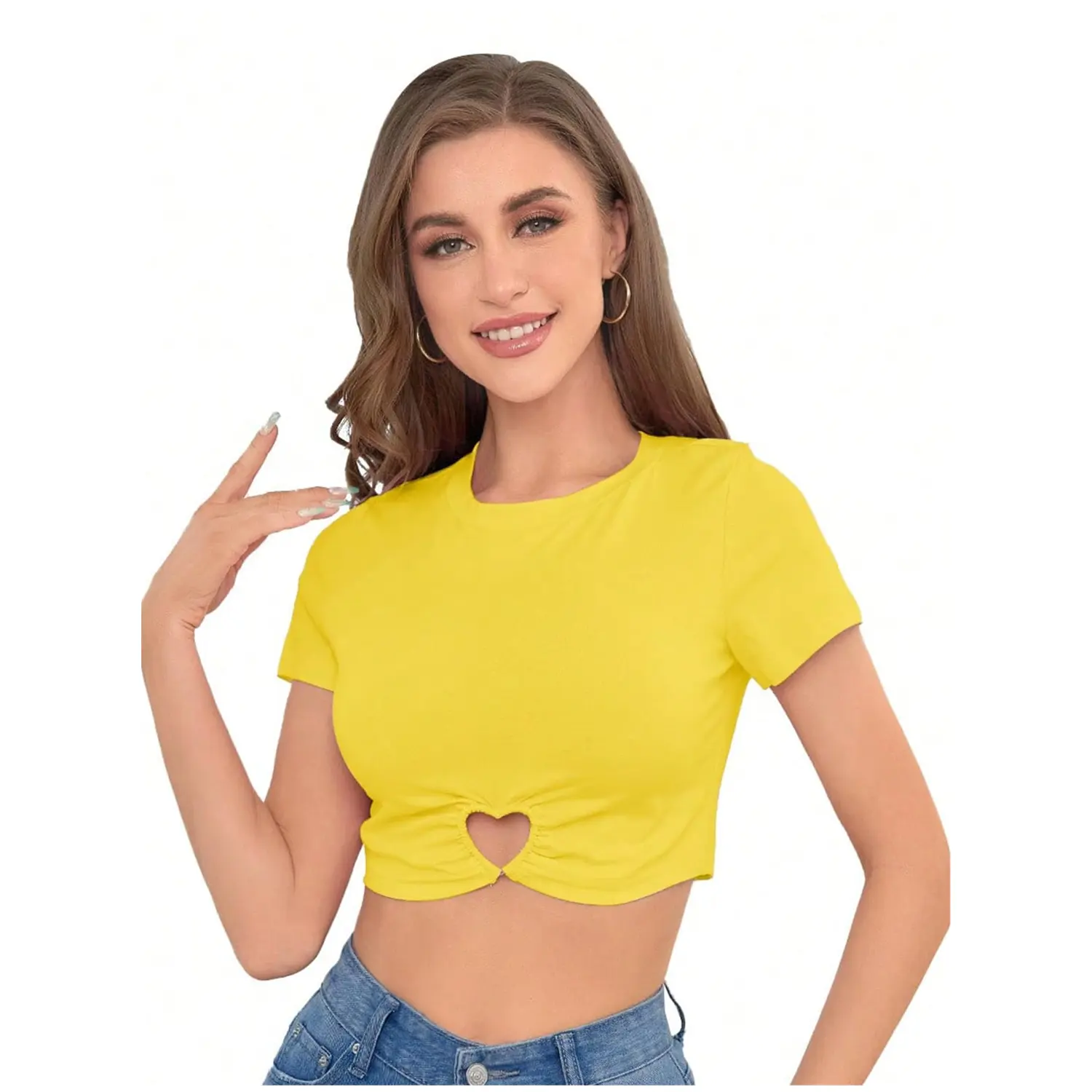 カスタムロゴサマークロップトップ半袖Tシャツカット通気性とストレッチ女性用クロップトップ