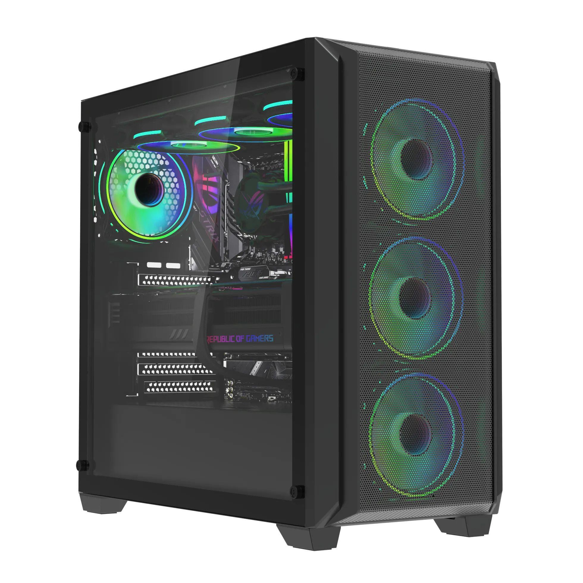 2023 Hot Selling Topmerk Gaming Pc Case Gehard Glas Paneel Full View Desktop Computerkast Rgb Fan Atx Case Pc Kast