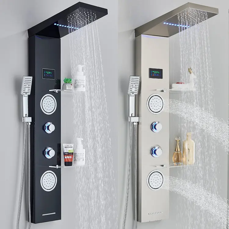 Sıcak satış banyo duvara monte paslanmaz çelik şelale duş başlığı seti LED duş panelleri