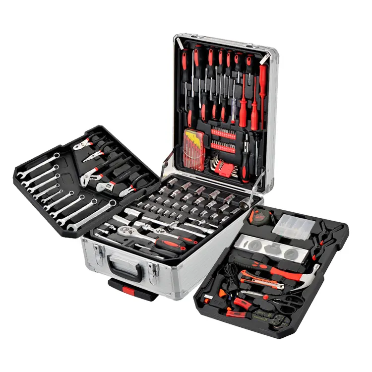 Scatola portaoggetti professionale per valigia in alluminio 186 pezzi set di attrezzi per riparazione Auto Mobile herramientas