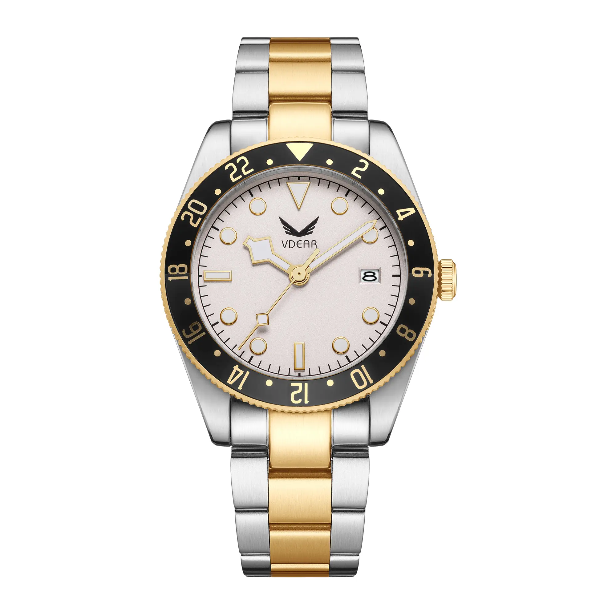 Oem jam tangan bercahaya Vintage pria, dengan tanggal kalender Montres Acier jam tangan kuarsa mewah dapat disesuaikan