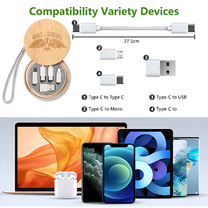 Fabrika çoklu USB adaptör kiti bambu saklama kutusu hızlı şarj kablosu organizatör dönüştürücü USB C tipi C/mikro adaptörü - Product Image 3