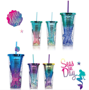 二重壁クリエイティブグラデーションビューティーフィッシュテールマーメイドコーヒー水装飾飲用プラスチックタンブラーストローカップ蓋付き