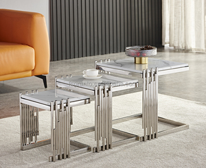 Good Quality <strong>Nesting</strong> Square Side <strong>Table</strong> Set for Living Room 3 PCS Small Marble Coffee <strong>Table</strong> Gold Stainless Steel Frame <strong>End</strong> <strong>Table</strong> - Product Image 4