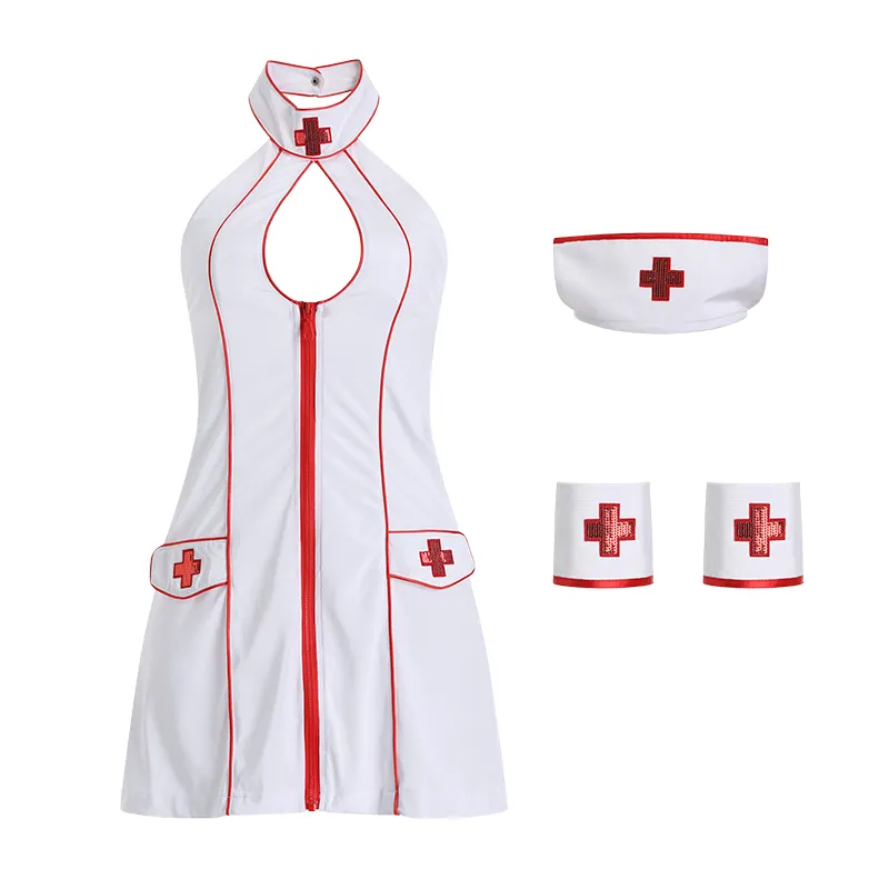 Bossman-uniforme sexy de malla transparente para el Día de San Valentín, ropa de lencería sexy para cosplay, con liguero sedoso, para enfermera, XRW338