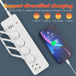 热卖带过载保护的欧盟电源板5个插座带USB a和USB C端口工厂批发智能电源插座