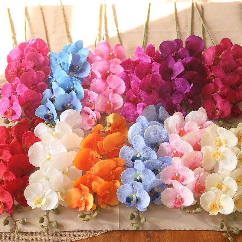 Orquídea de seda de 9 cabezas de estilo chino, tallo de Orquídea de terciopelo Artificial para el hogar, boda, Hotel, decoración de flores fucsia