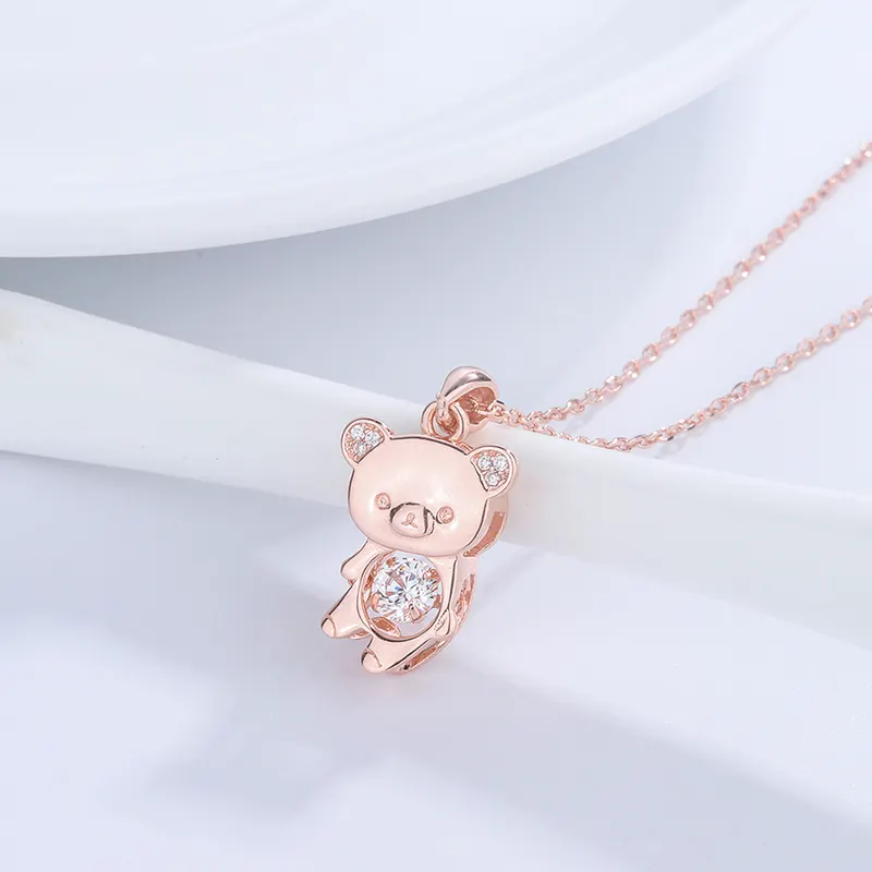 Alta calidad 925 plata esterlina Mini oso dibujos animados lindo Teddy 18K chapado en oro señoras collar joyería