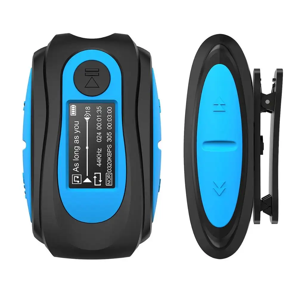 Radio FM IPX8, 8GB, reproductor de música MP3 impermeable para natación con Clip deportivo giratorio