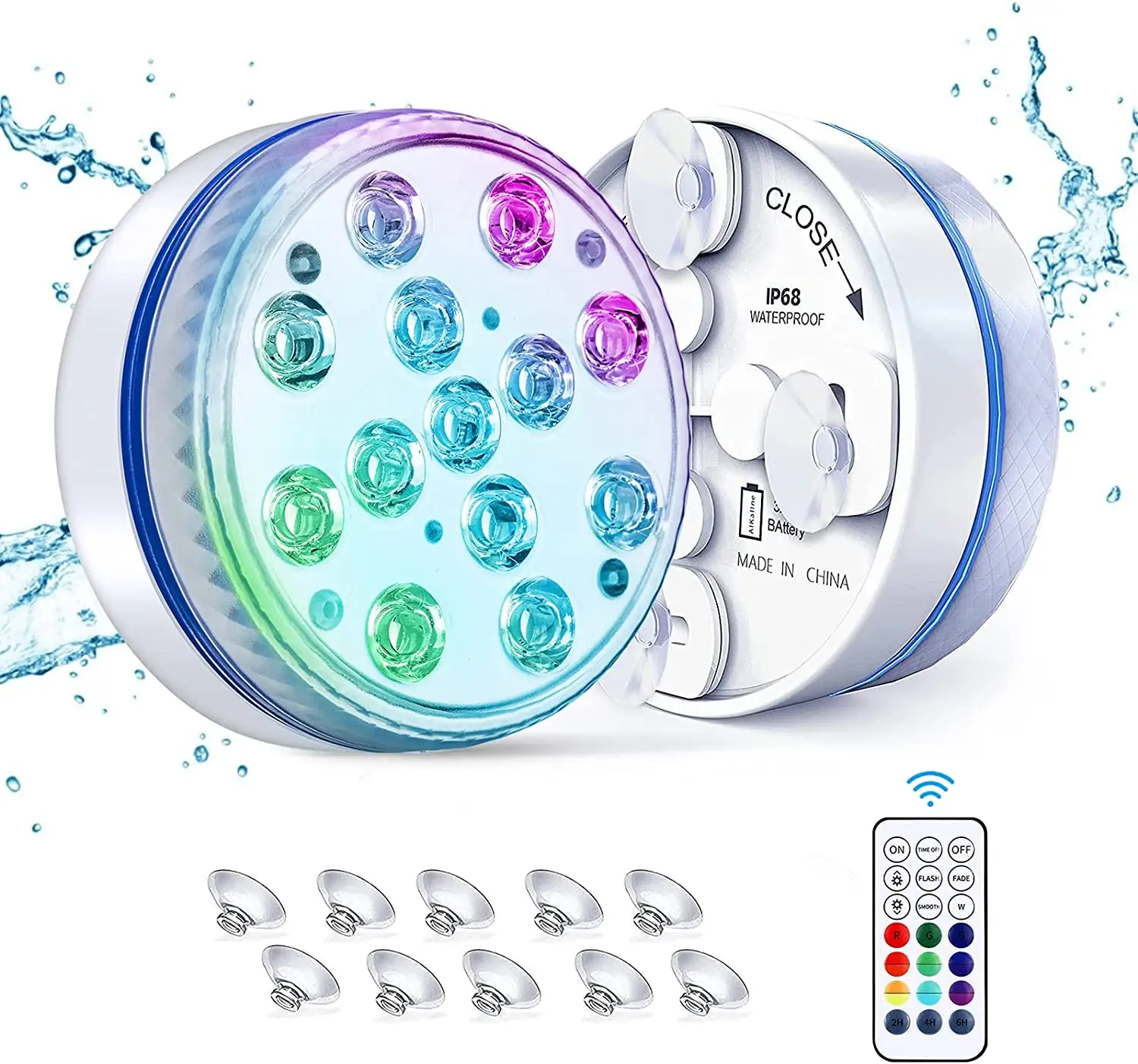 Lumière LED submersible étanche IP68 RGB lumière de piscine sous-marine avec télécommande RF 13 perles ventouse lumière de douche à piles