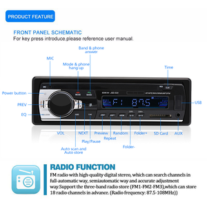 汽车收音机JSD520汽车收音机立体声播放器数字BT汽车MP3播放器60Wx4调频立体声收音机音频Dash AUX输入 - Product Image 5