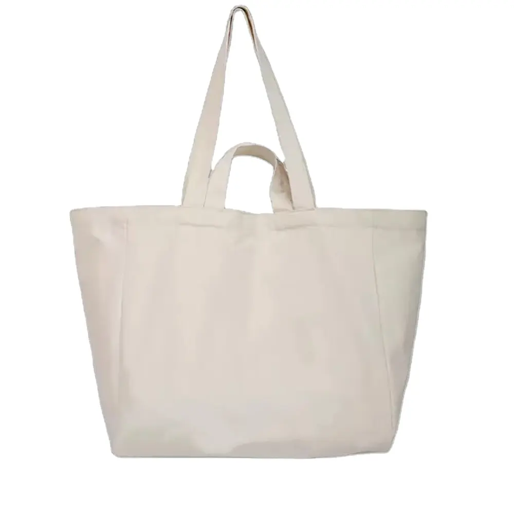 กระเป๋าโท้ทผ้าใบนักเรียนลำลองสีขาวพับเก็บได้นำกลับมาใช้ใหม่ได้กระเป๋านักช้อปมีหลายรูปแบบ