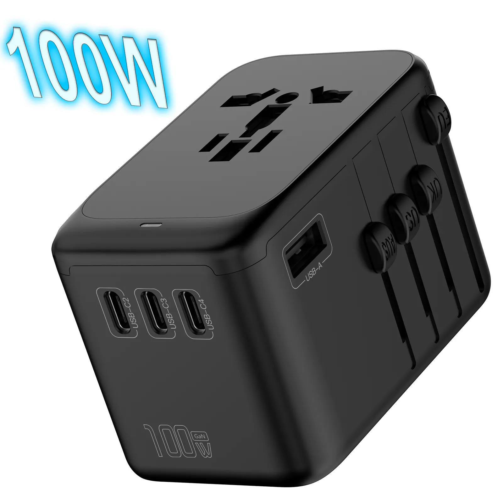 Extensão universal internacional do poder do adaptador do curso do mundo do carregamento 100W super rápido com usb e tipo-c