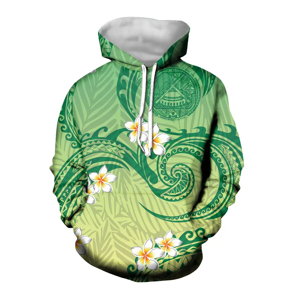 Grass Green Samoa Floral Fashion Man Hoodies Sweatshirts Polynesian Tribal Printed Custom Hoodie Men Plus Size Casual Sweaters