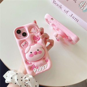 3D Silicone Cute Cartoon Pig Protection Phone <strong>Shell</strong> With <strong>Flexible</strong> Phone Stand Silicone Cover for IPhones 16 Pro Max 15 Covers - Product Image 3