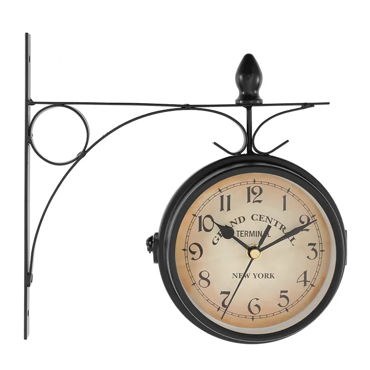 Vente en gros d'hôtel Horloge murale de luxe rétro vintage décorative en métal noir antique pour la maison