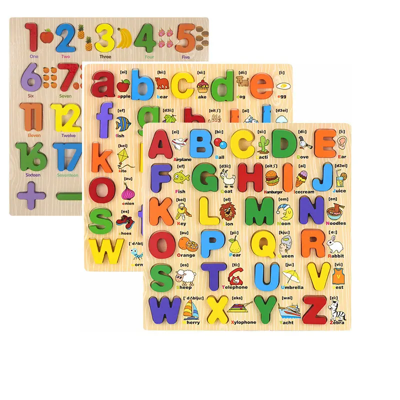 Jouets de Cognition de l'alphabet, Puzzle en bois, jouets en gros, jouets éducatifs Montessori