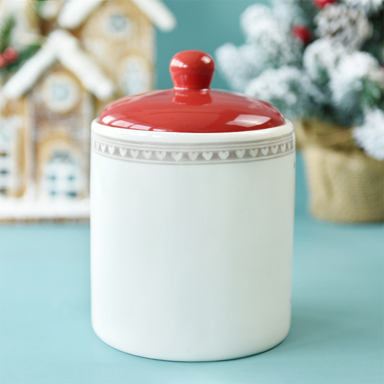 Wholesales custom Christmas ceramic storage cookie jar food coffee tea sugar candy jug with red seal ceramic lid