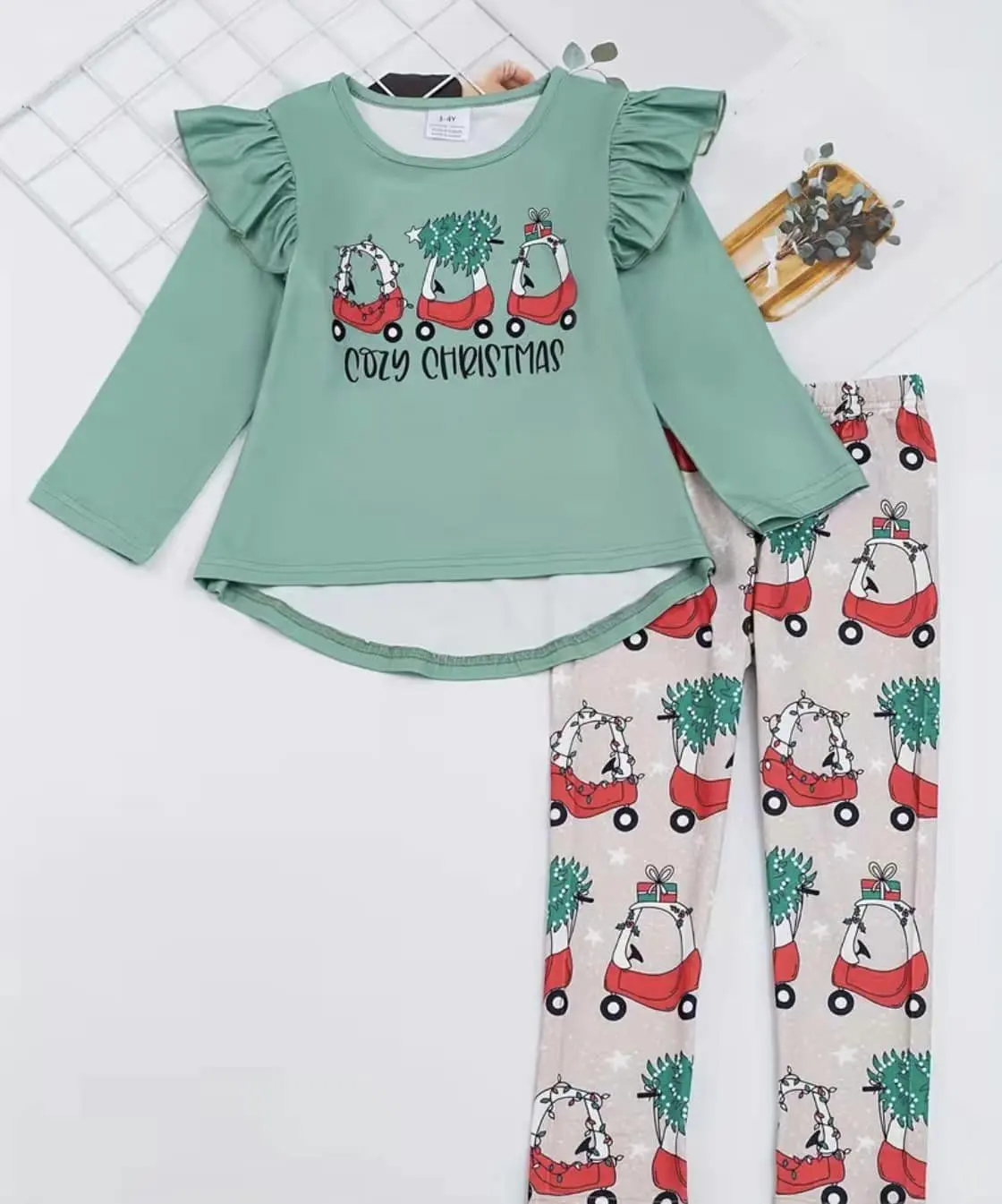 Preventa de ropa para niños lindo bebé rojo niña acogedor traje de Navidad leggings conjunto niñas traje niños boutique ropa S