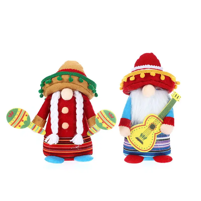 Nuovi prodotti Mardi Gras bambola per strumenti musicali carnevale messicano cappello a tesa larga bambola nana rosafo